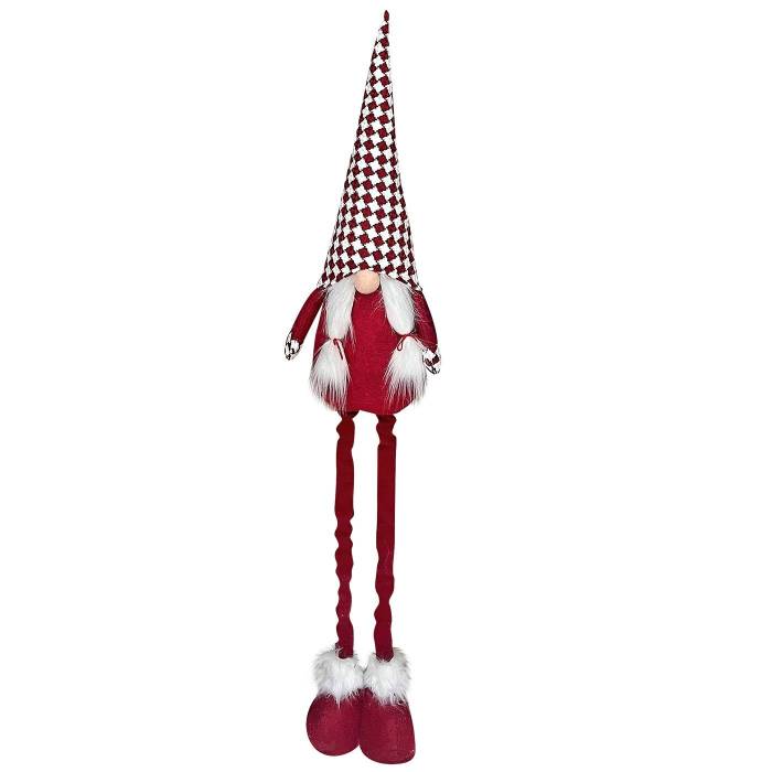 93-3304 Άγιος Νάνος Γίγας με Καρό Σκούφο Κοτσίδες 100cm χονδρική, Χριστουγεννιάτικα χονδρική