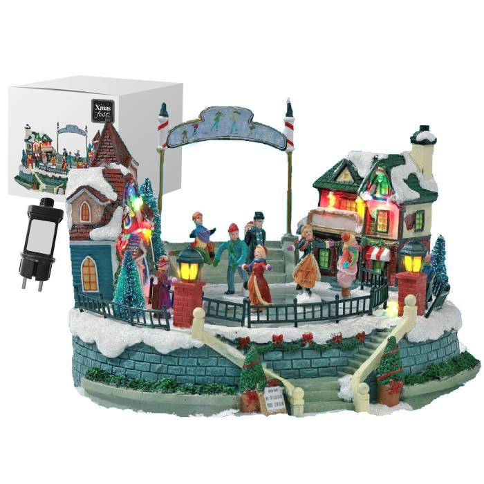 93-3459 Παράσταση Xmas Παγοδρόμιο-Χωριό 26,5x25x18,5cm χονδρική, Χριστουγεννιάτικα χονδρική