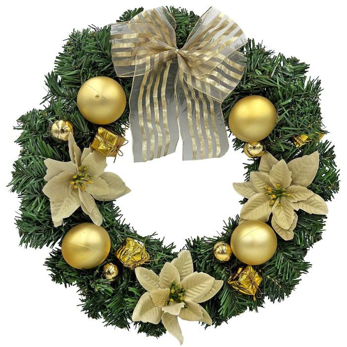 93-3501 Στεφάνι Merry Christmas Στολισμένο Χρυσό ø40cm χονδρική, Χριστουγεννιάτικα χονδρική