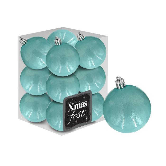 93-3536 Μπάλες Γυαλιστερές Θαλασσί πακ=12τεμ φ4 ø4cm χονδρική, Χριστουγεννιάτικα χονδρική