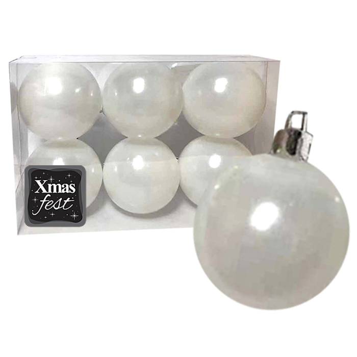 93-3548 Μπάλες Περλέ Λευκές πακ=6τεμ φ10 ø10cm χονδρική, Χριστουγεννιάτικα χονδρική
