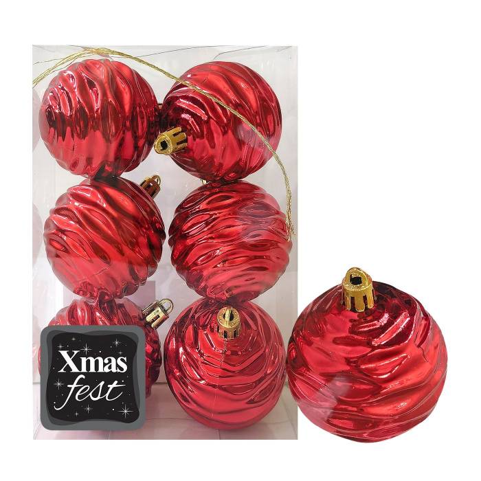 93-3559 Μπάλες Σμιλεμένες Κόκκινες πακ=6τεμ φ6 ø6cm χονδρική, Χριστουγεννιάτικα χονδρική