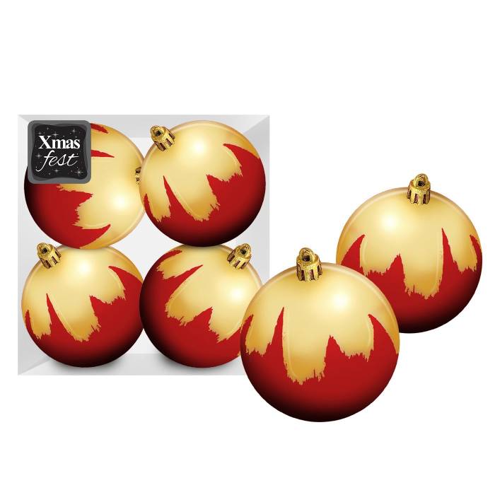 93-3575 Μπάλες Κόκκινες με Χρυσή Βαφή πακ=4τεμ φ10 ø10cm χονδρική, Χριστουγεννιάτικα χονδρική