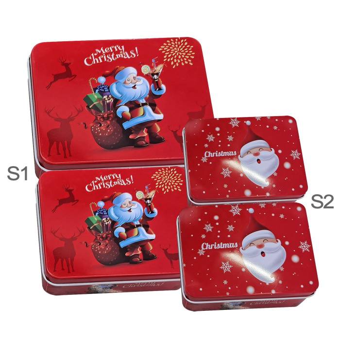 93-3664 Κουτιά Μεταλλικά Xmas σετ=2 τεμ Ορθογώνια 14x10x4cm & 12x9x3,5cm χονδρική, Χριστουγεννιάτικα χονδρική