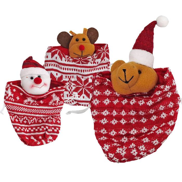 93-3673 Τσαντάκι Πουγκί Μάλλινο Xmas 20x14cm χονδρική, Χριστουγεννιάτικα χονδρική