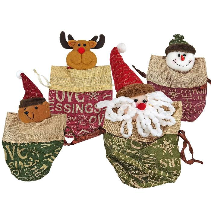 93-3675 Τσαντάκι Πουγκί Λινάτσα με Φιγούρα Xmas 24x16cm χονδρική, Χριστουγεννιάτικα χονδρική