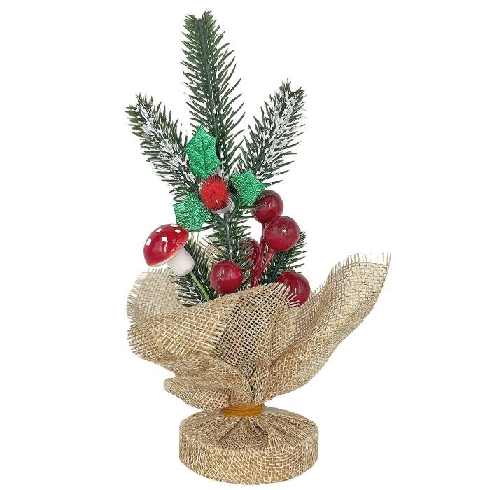 93-3700 Πουγκί Λινάτσα με Κλωνάρι γκι Μικρό 19cm χονδρική, Χριστουγεννιάτικα χονδρική