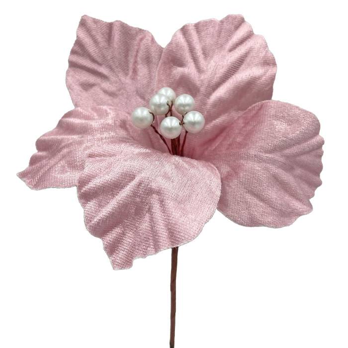 93-3745 Λουλούδι Αλεξανδρινό Μικρό Σομόν Βελουτέ ø17cm χονδρική, Χριστουγεννιάτικα χονδρική