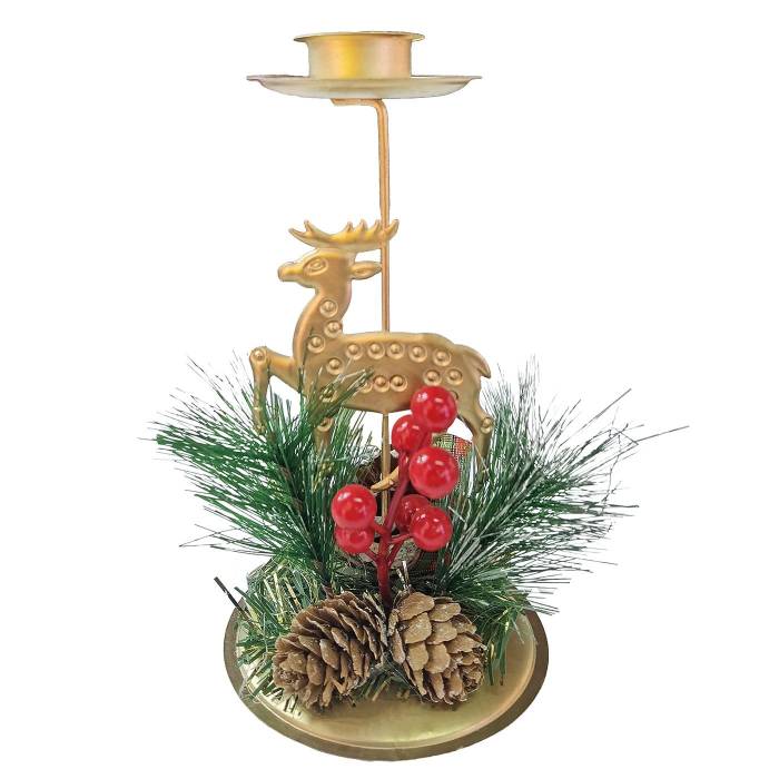 93-3769 Κηροπήγιο για Μακρύ Κερί με Ελάφι 15,5x8cm χονδρική, Χριστουγεννιάτικα χονδρική