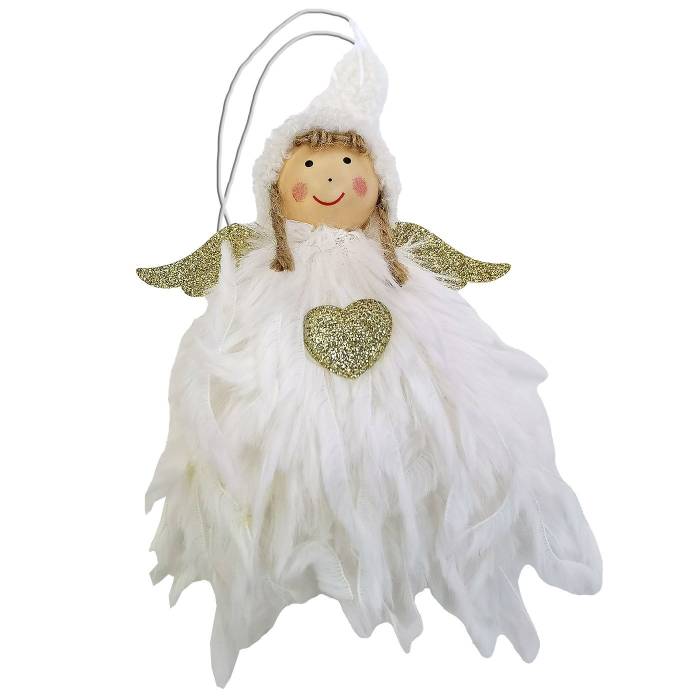 93-3787 Στολίδι Αγγελούδι Λευκά Πούπουλα 19cm χονδρική, Χριστουγεννιάτικα χονδρική