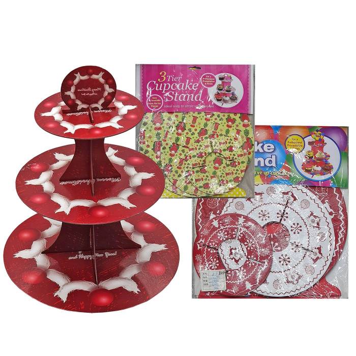 93-3795 Βάση για Cupcake Xmas Τριώροφη 35 xø30cm χονδρική, Χριστουγεννιάτικα χονδρική