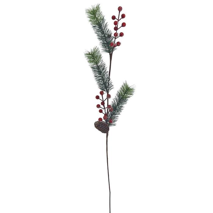 93-3881 Κλαδί με Κουκουνάρι & γκι Χιονισμένα 72cm χονδρική, Χριστουγεννιάτικα χονδρική