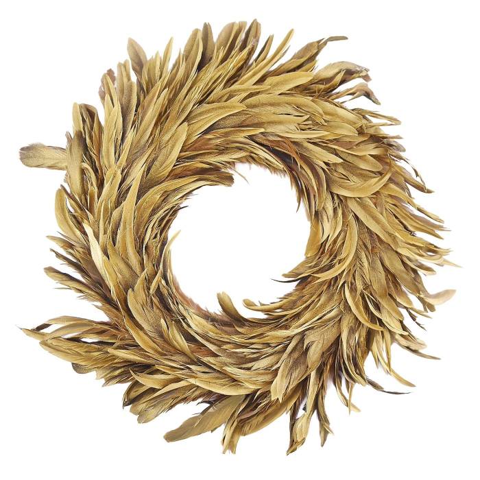 93-3885 Στεφάνι με Φτερά & Πούπουλα Χρυσό ø50cm χονδρική, Χριστουγεννιάτικα χονδρική