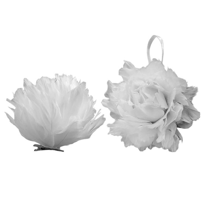 93-3890 Μπάλα Χριστουγέννων με Φτερά & Πούπουλα Λευκή ø10cm χονδρική, Χριστουγεννιάτικα χονδρική