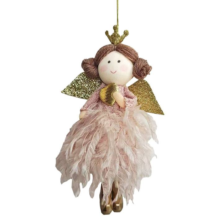 93-3891 Αγγελάκι Στολίδι Κρεμαστό με Φτερά & Πούπουλα 12cm χονδρική, Χριστουγεννιάτικα χονδρική