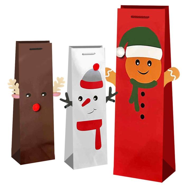 93-4002 Τσάντα Δώρου Χάρτινη Ποτού Xmas Φιγούρα 37x13x13cm χονδρική, Χριστουγεννιάτικα χονδρική